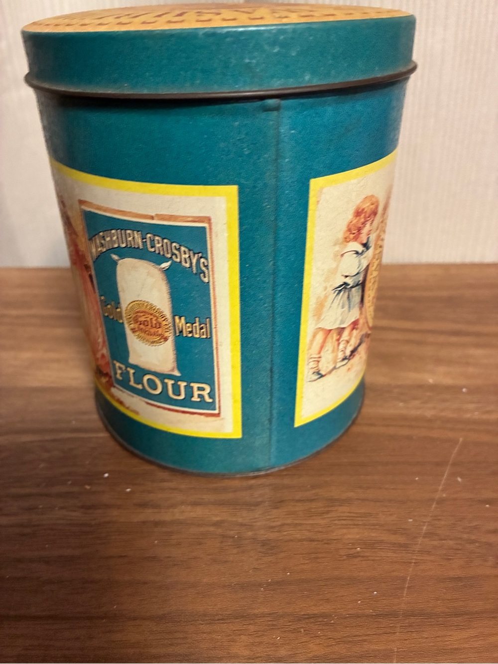 Washburn Crosby Co. Gold Medal Vintage Tin Empty Teal & Yellow - Picture 2 of 7